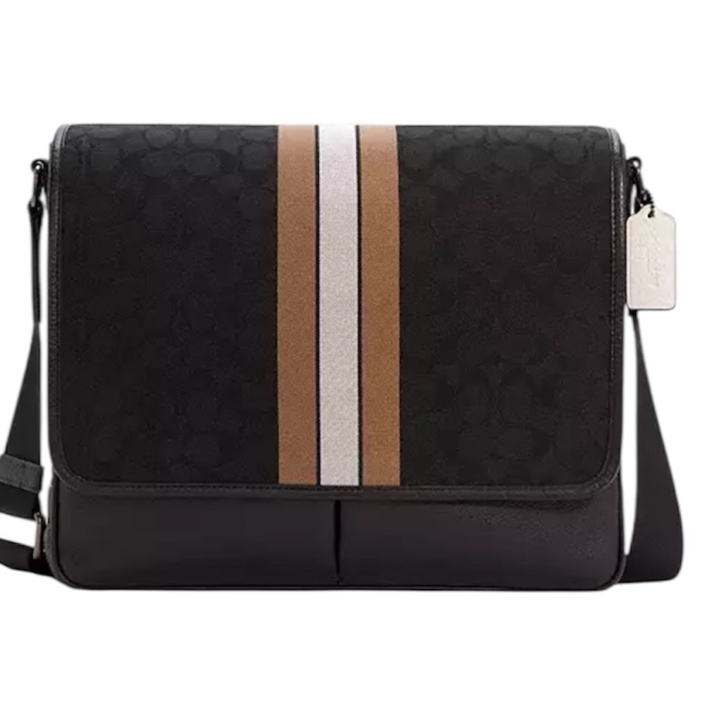 NEW Coach Men's Thompson Map Bag In Signature Jacquard With Varsity Stripe Bag